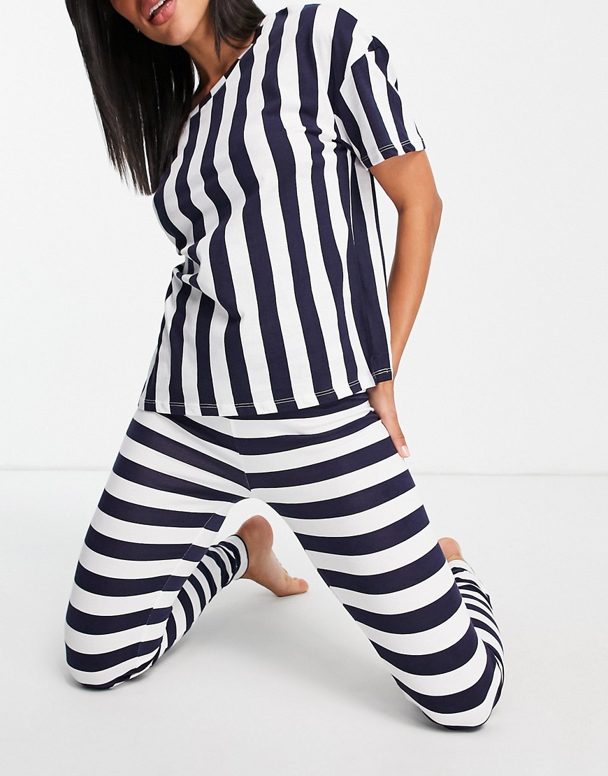 Lindex Exclusive organic cotton stripe T-shirt & leggings in navy
