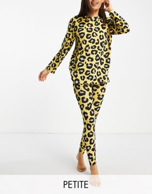 Lindex Exclusive Petite  SoU Zoe cotton pyjama set in leopard print - YELLOW