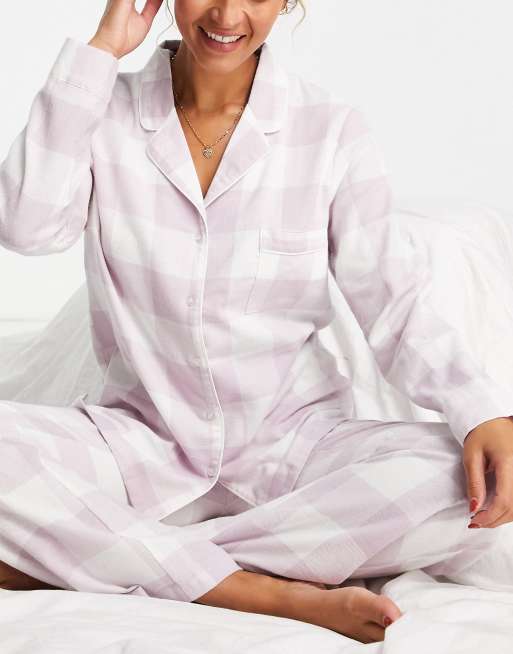 Lindex Exclusive revere top and pants pajama set in lilac check