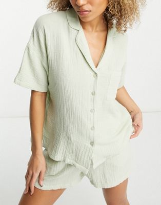 Lindex Exclusive short sleeve pyjama set in light green | ASOS