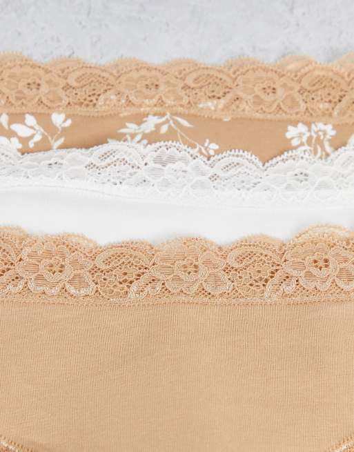 Lindex - Exclusivité - Emelie - Lot de 3 culottes à bords en dentelle en coton à imprimé fleurs - Rose - MULTI, 3 de 4