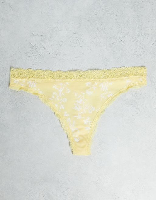 Lindex – Exklusiv – Emelie – 3er-Pack Baumwoll-Tangas in Gelb mit Spitzenbesatz und Blumenmuster - MULTI, 2 von 4