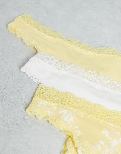 Lindex – Exklusiv – Emelie – 3er-Pack Baumwoll-Tangas in Gelb mit Spitzenbesatz und Blumenmuster - MULTI, 4 von 4
