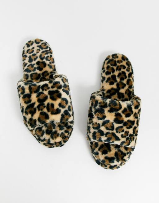 Leopard print fluffy on sale sliders