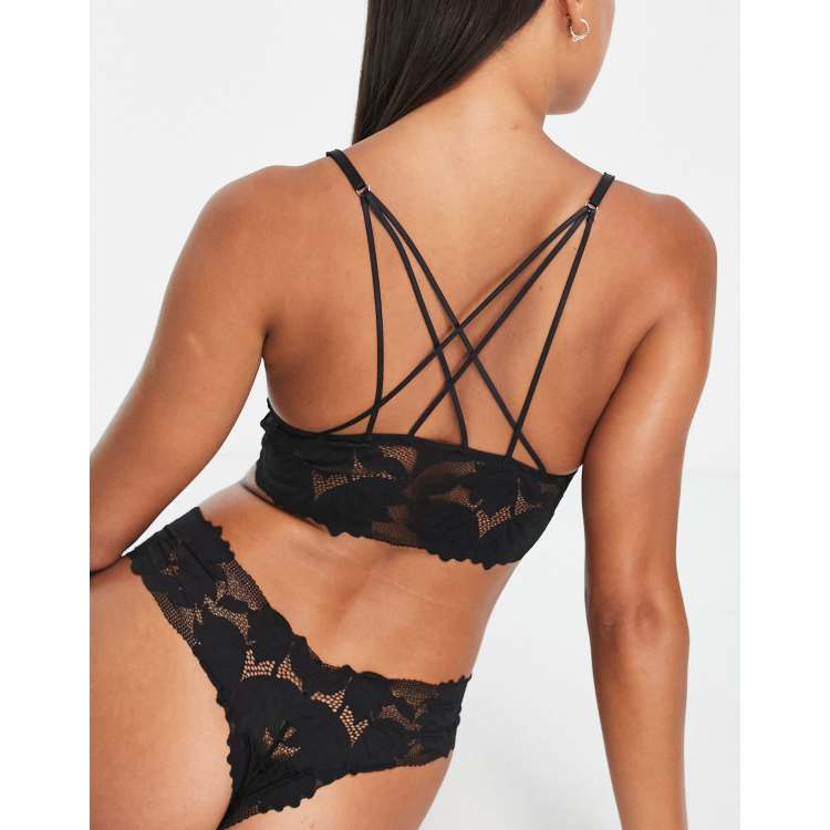 Buy Victoria's Secret PINK Pure Black Lace Strappy Back Longline