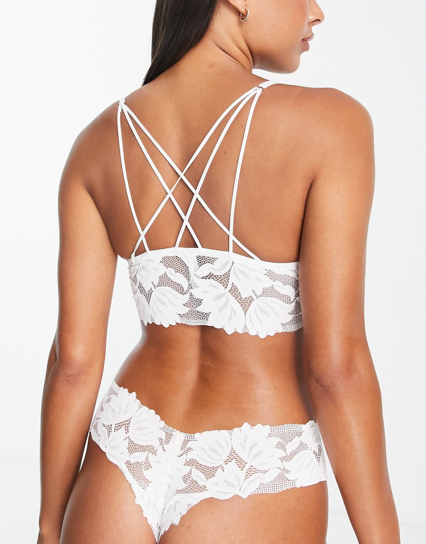 Lindex Flora recycled nylon blend lace longline strappy back bralette in white