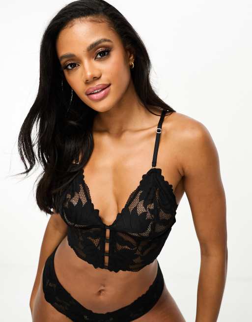 ASOS DESIGN Sienna lace longline padded bralette in black