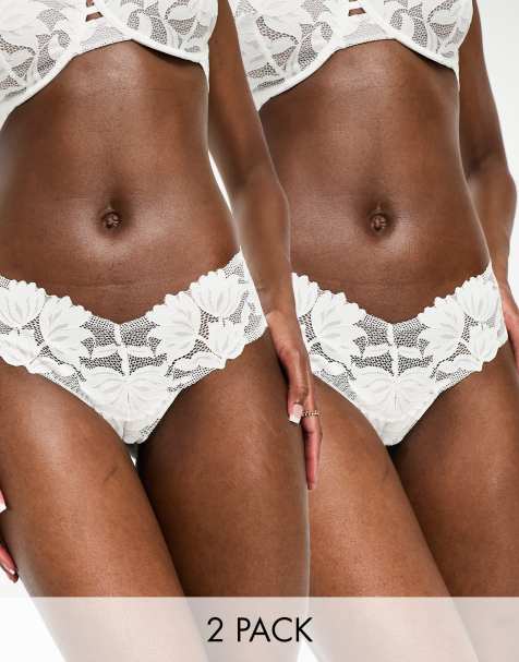 Lindex – Frida – Vita stringtrosor i spets, 2-pack - view 1