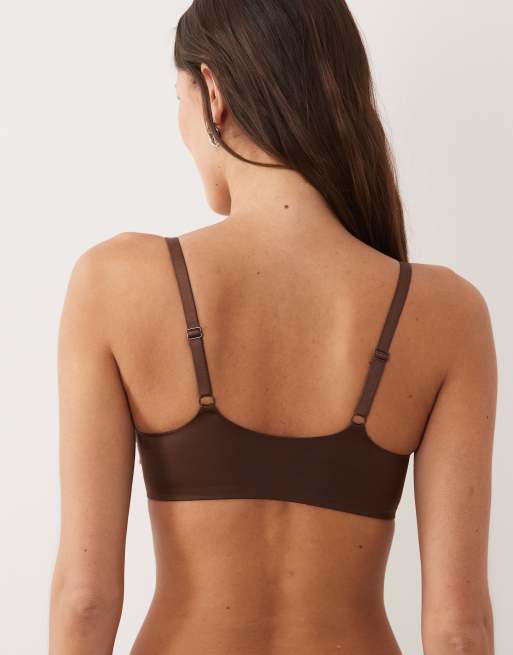 Lindex - Glanzende satijnen zachte bralette in chocoladebruin, 2 van 4