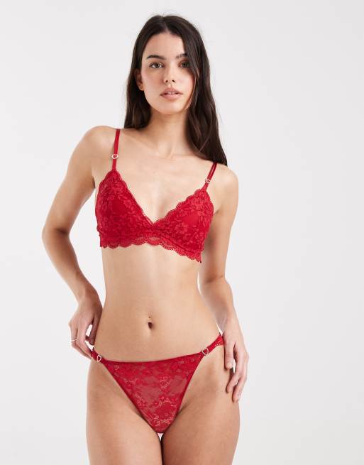 Lindex - Iris - Brassière in pizzo leggermente imbottita rossa con dettagli in metallo a forma di cuore, 4 di 4