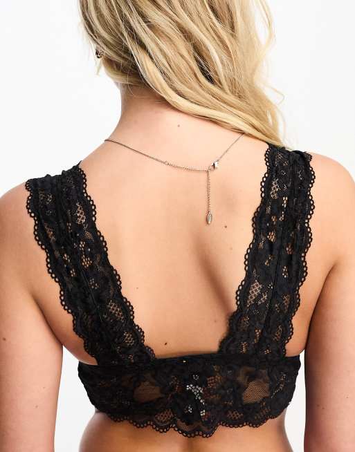 Cross Front Longline Lace Bra  Black lace bra top, Lace bra top