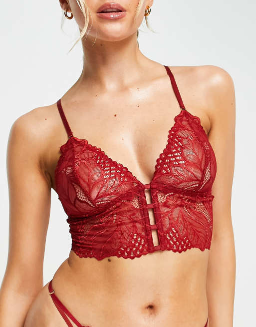Lindex - Jasmin - Brassière taglio lungo in pizzo rosso con fascette