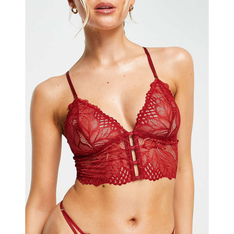 Lindex Jasmin lace longline strappy bralette in red | ASOS