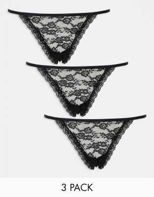 Lindex Jennianne 3 pack lace tanga thong in black - ASOS Price Checker