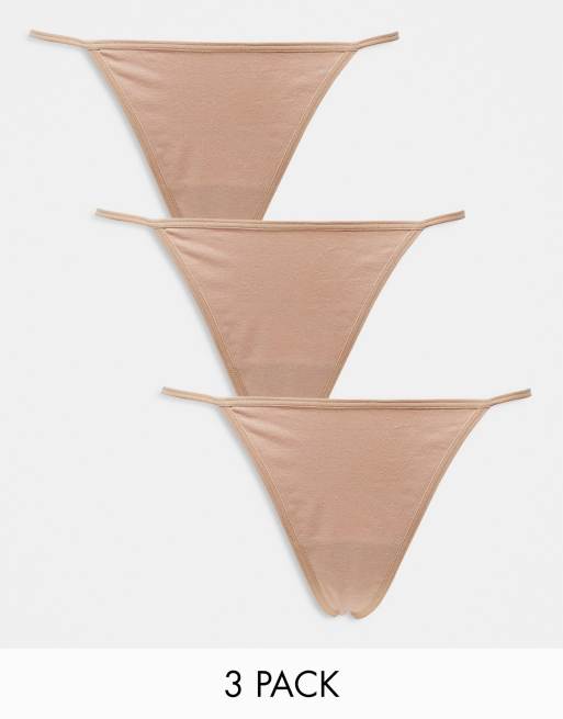 Lindex Jennie 3 pack cotton lingerie thong in beige