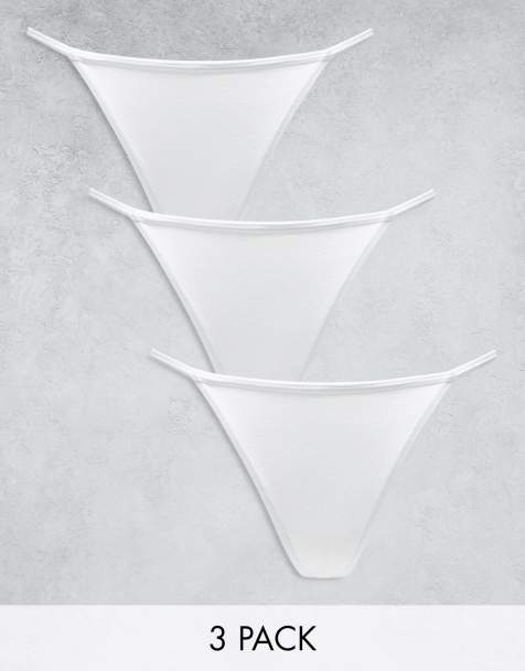 Lindex Jennie 3 pack cotton thong in white - view 1