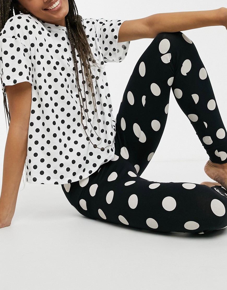 Lindex Josie organic cotton spot print t-shirt and legging set in mono-Neutral