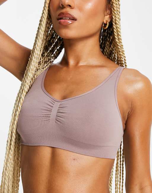 Lindex Joy seamless ruched front bralet in dusky lilac 