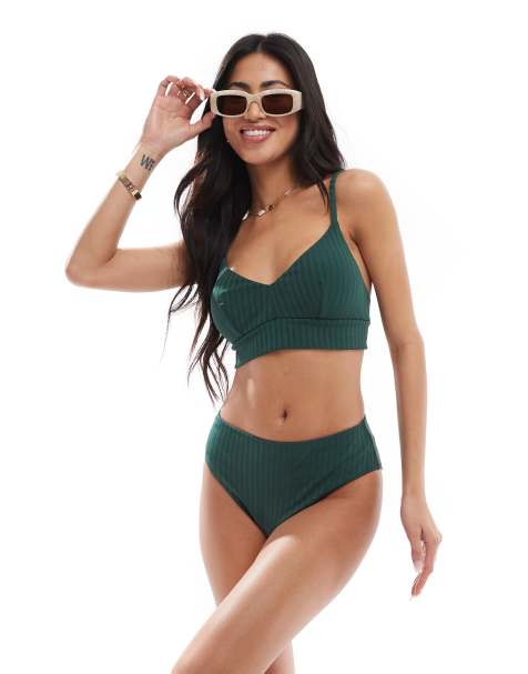 Lindex Kelly Rib Bralette Bikini Top in Khaki - view 1