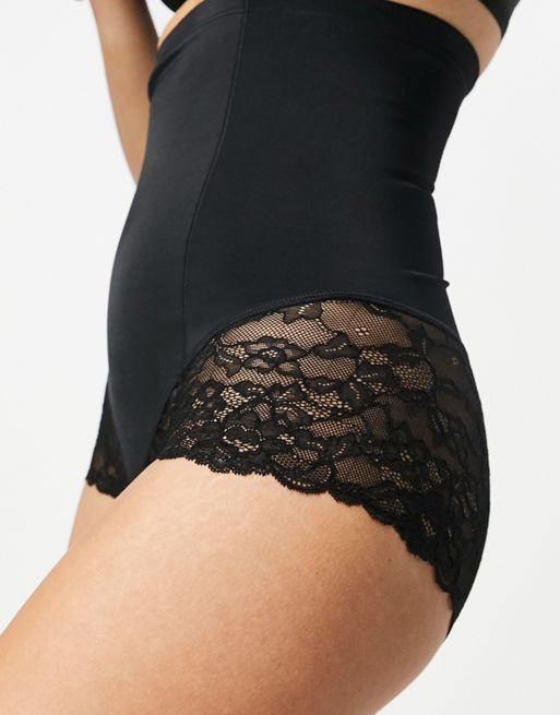 Lindex Kim super high waist shaping brief with lace trim in black