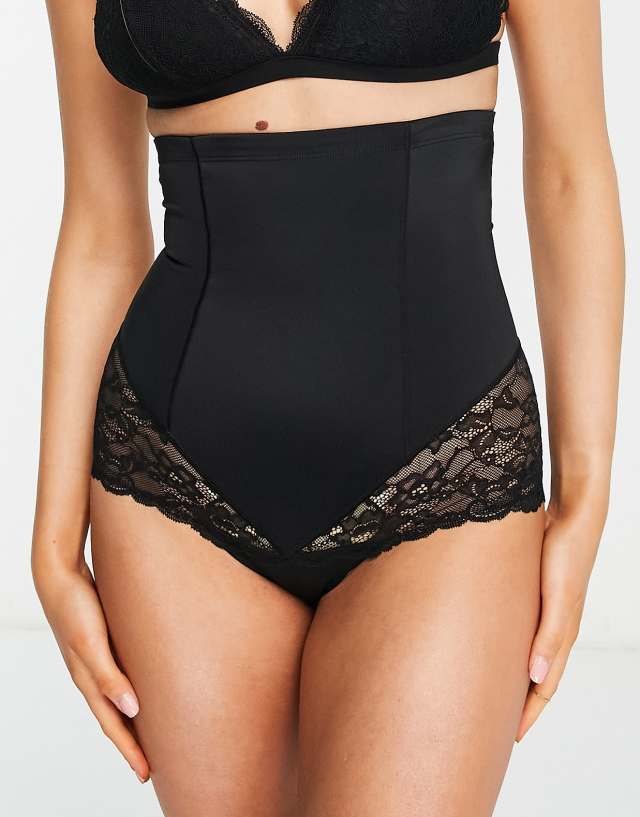 Lindex Kim super high waist shaping brief with lace trim in black