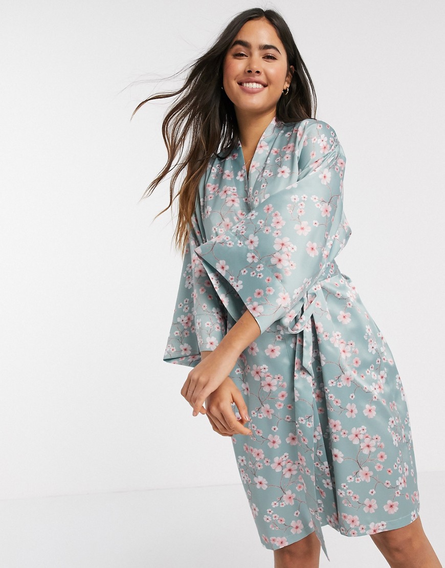 Lindex – Kimono mönstrad med körsbärsblommor-Blå
