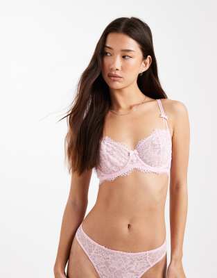 Lindex Lace Non Padded Underwire Balconette Bra In Gray