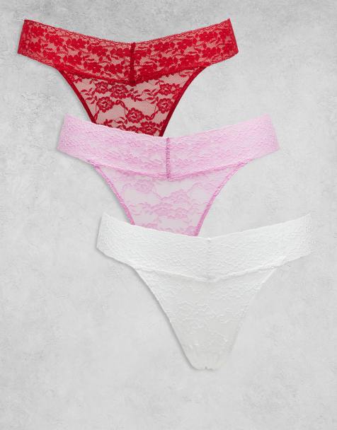 Lindex - Lacey - Confezione da 3 perizomi in pizzo color bianco, rosso e rosa - view 1