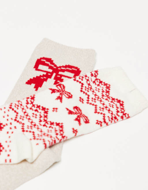 Lindex - Lot de 2 paires de chaussettes confortables à imprimé cœur et motif jacquard - Crème, 3 de 3