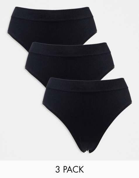 Lindex - Lot de 3 culottes brésiliennes à taille haute côtelées et sans coutures - Noir - view 1