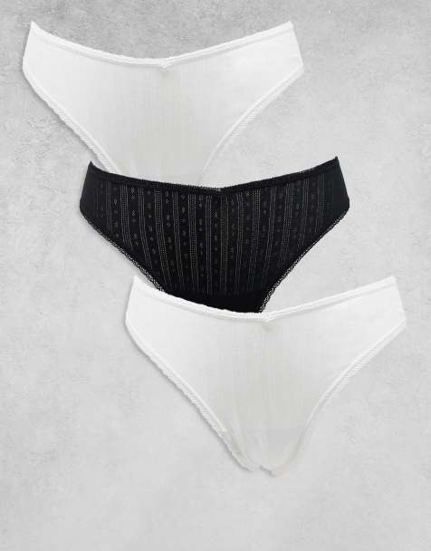 Lindex - Lot de 3 culottes brésiliennes en maille pointelle - Noir/blanc - view 1