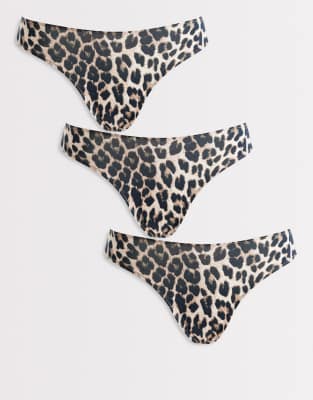 Lindex - Lot de 3 strings en coton à imprimé léopard-Multicolore