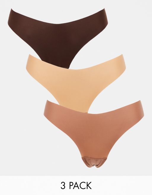 Lindex - Lot de 3 strings invisibles échancrés - Marron