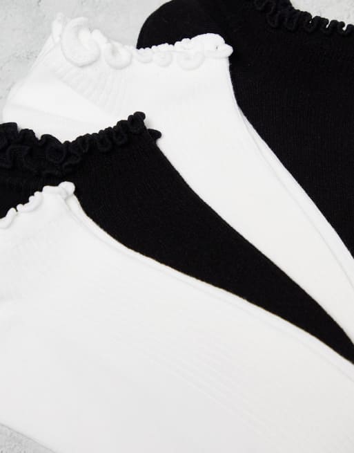 Lindex - Lot de 4 paires de chaussettes de sport à bord ondulé - Noir et blanc, 3 de 4