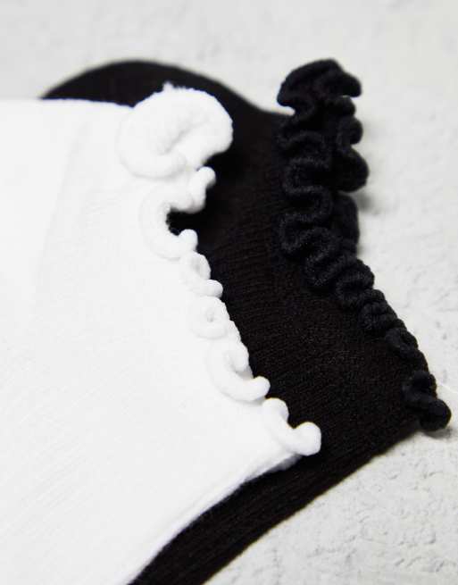 Lindex - Lot de 4 paires de chaussettes de sport à bord ondulé - Noir et blanc, 4 de 4