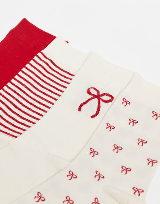 Lindex - Lot de 4 paires de chaussettes imprimées à détails pailletés - Rouge, 2 de 3