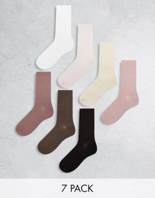 Lindex 7-pack sporty rib socks with raw edge in multi neutrals - ASOS Price Checker