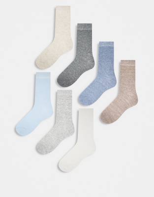 Lindex - Lot de 7 paires de socquettes - Bleu et neutre-Multicolore