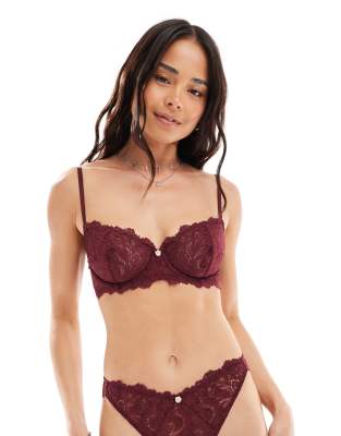Lindex Lydia Non Padded Balconette Bra With Rose Detail In Red