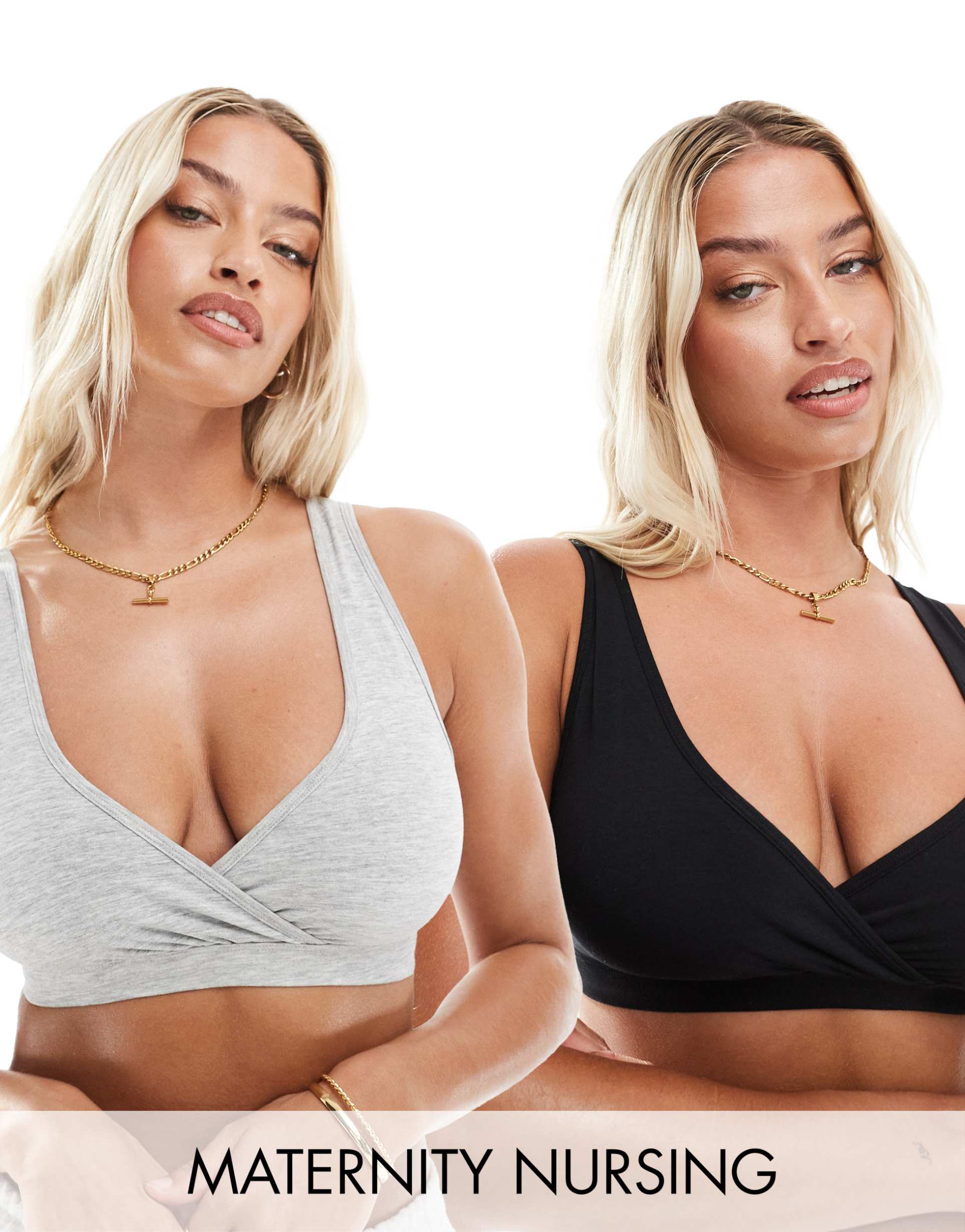 lindex maternity 2 pack wrap nursing bra in black and gray