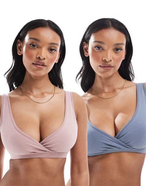 Lindex Maternity 2 pack wrap nursing bra in pink & blue - view 1