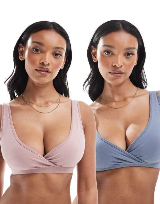 Lindex Maternity 2 pack wrap nursing bra in pink & blue