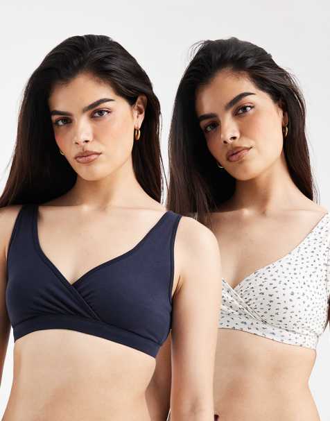 Lindex Maternity - Confezione da 2 reggiseni traforati avvolgenti per l'allattamento color blu navy e bianco con stampa - view 1
