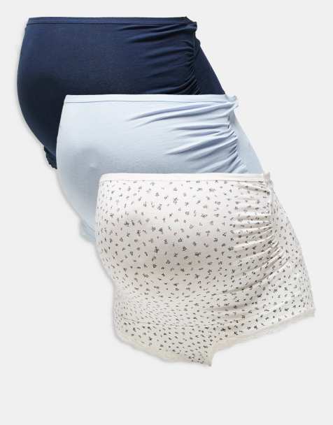 Lindex Maternity - Confezione da 3 brasiliane con motivo traforato bianche e blu - view 1