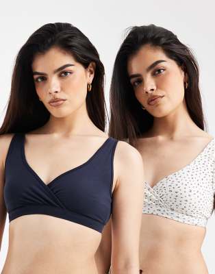 Maternity - Lot de 2 brassière d'allaitement effet croisé en maille pointelle - Blanc et bleu marine-Multicolore XXL