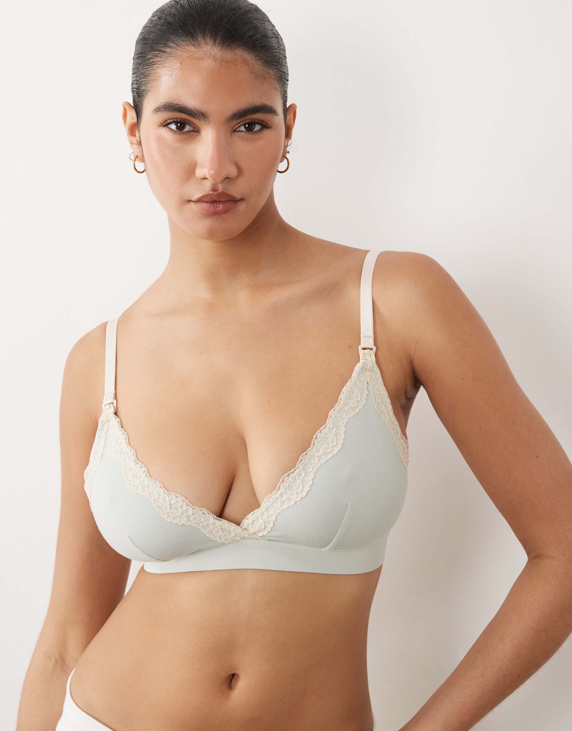 lindex maternity super soft lace trim nursing bra in teal