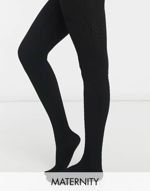 Black Maternity Cable Knit Tights