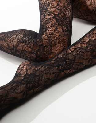 Lindex Lindex mesh lace tights in black