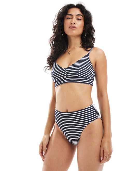 Lindex mix and match Hanna Highwaist rib bikini bottom in navy stripe, 4 of 4