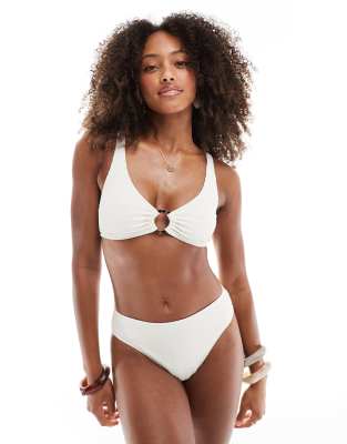Lindex Lindex mix & Match Adele crinkle bikini top with ring detail in light white